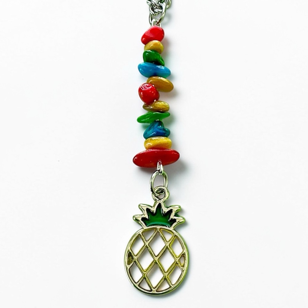 🆕 Enamel Pineapple Slice and Gemstones Pendant Necklace-Stainless Steel